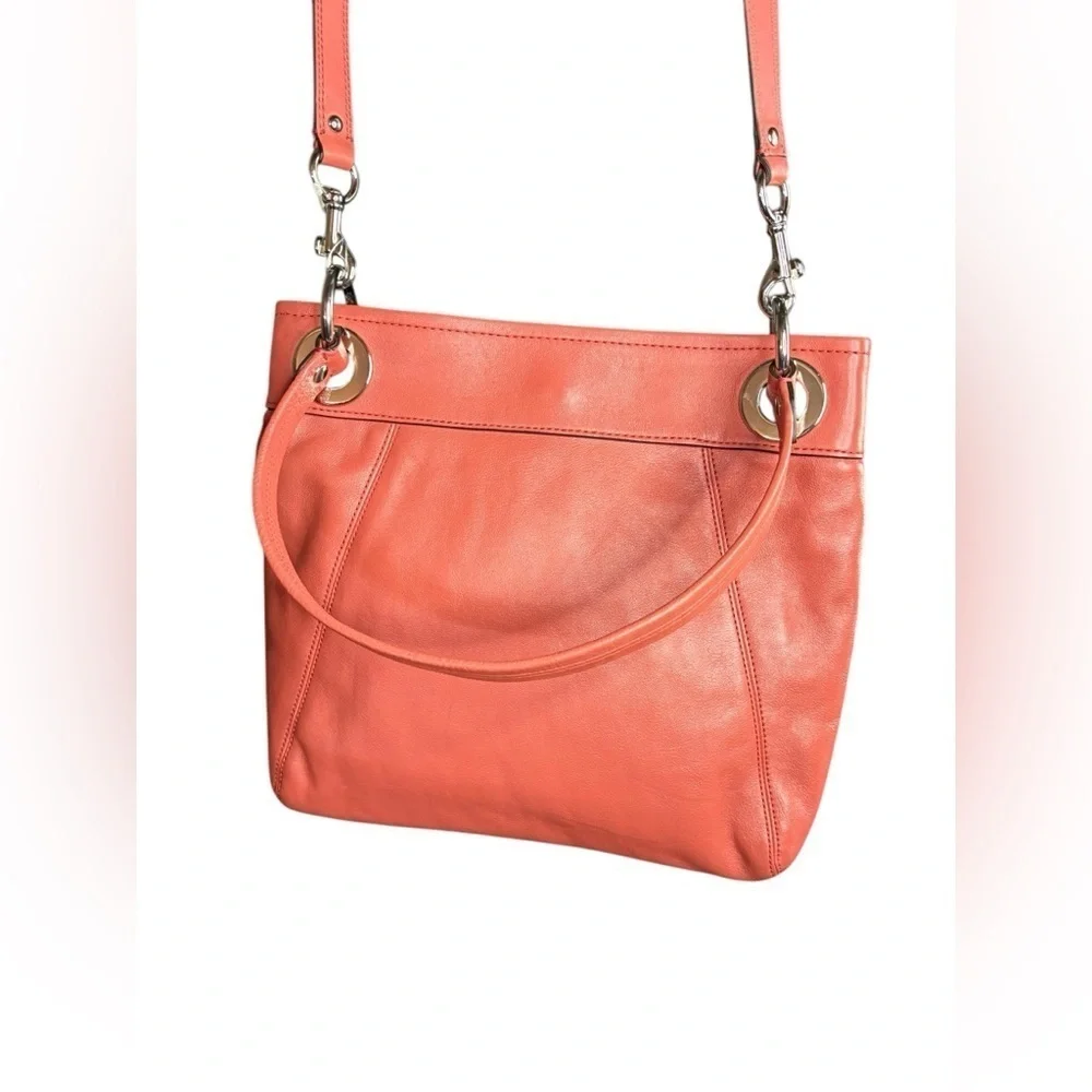 COACH women’s Coral salmon genuine leather crossbody purse NWOT silver hardware